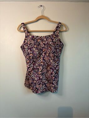 Lands' End Purple Paisley Tankini Top with Pink and Gold Accents